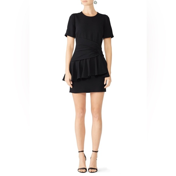 Cinq à Sept 5a7 Fontaine Dress Black Flounce Peplum Crepe Fabric Women's 4 EUC - Picture 1 of 6